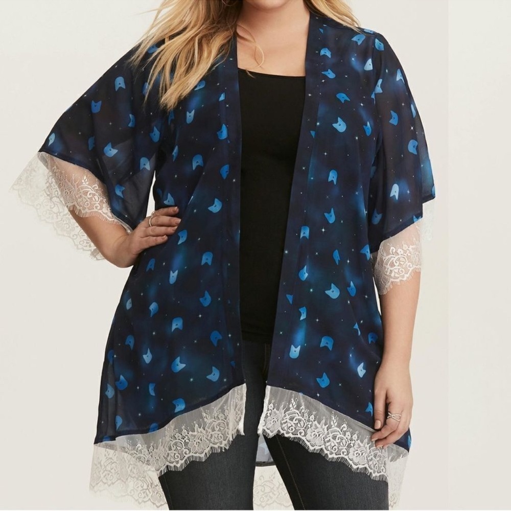 Torrid Sailor Moon Lace Moon Luna Cat Head Print Kimono size 5x like new